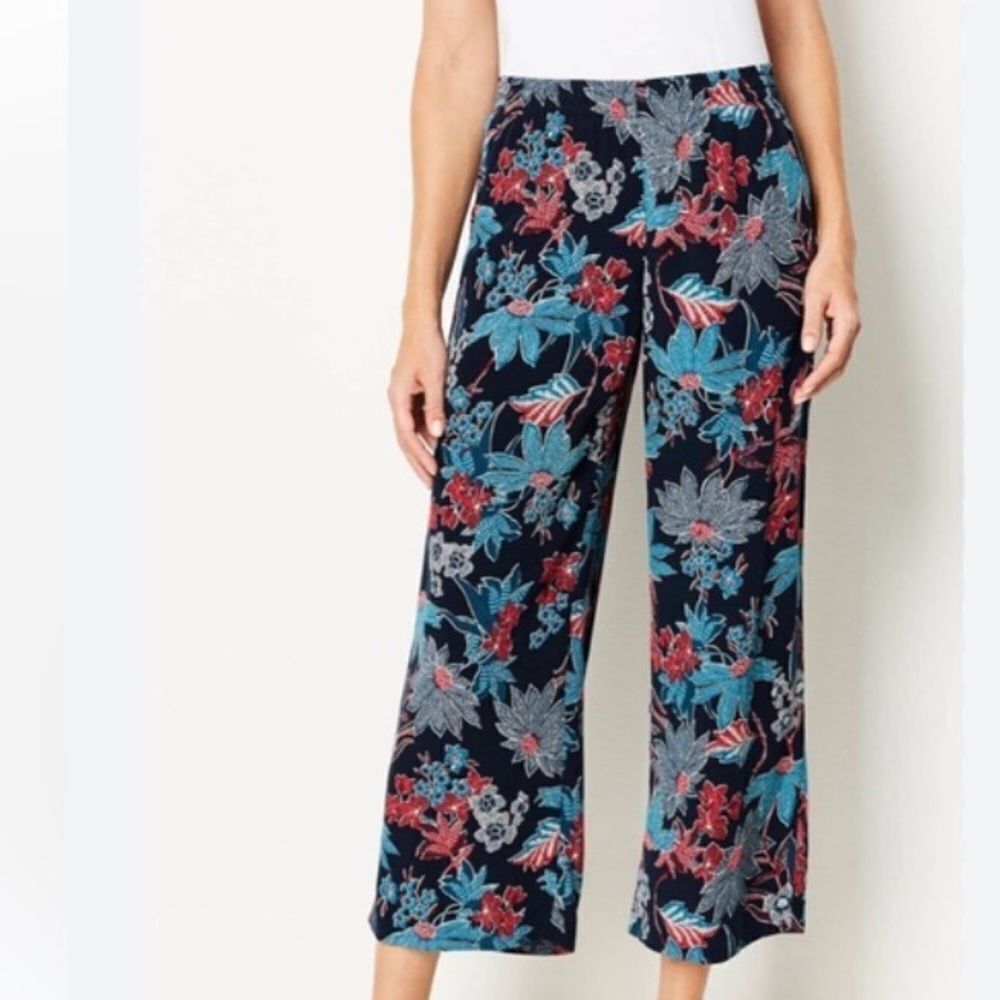J. JILL Sarasa Tropical Full-Leg Crop Pants Navy Blue in Size MP